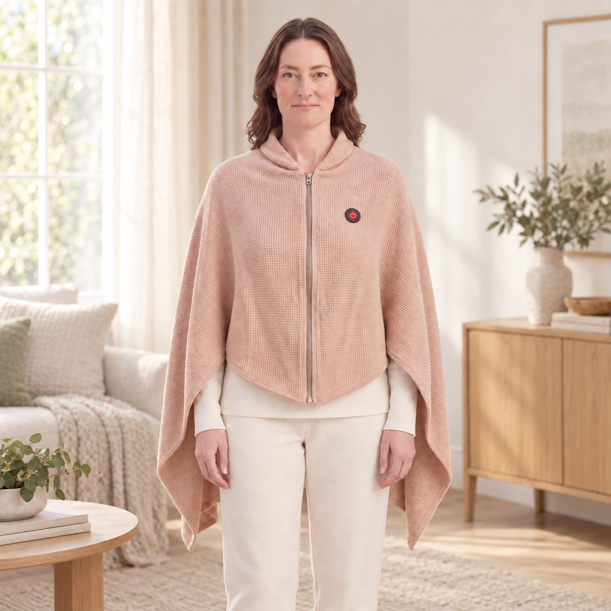 CozyCovers Apricot wearable heated blanket, front view
